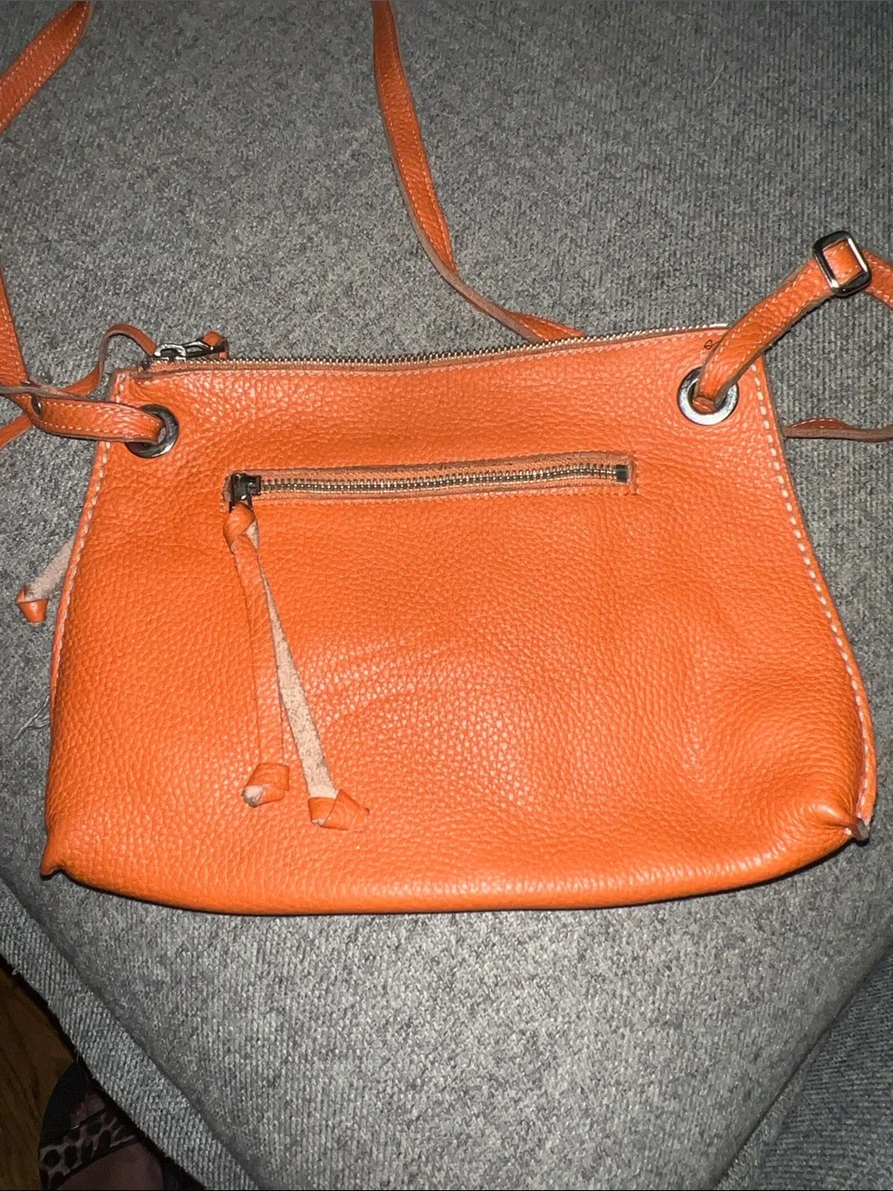 Roots Orange Pebbled Leather Crossbody Bag